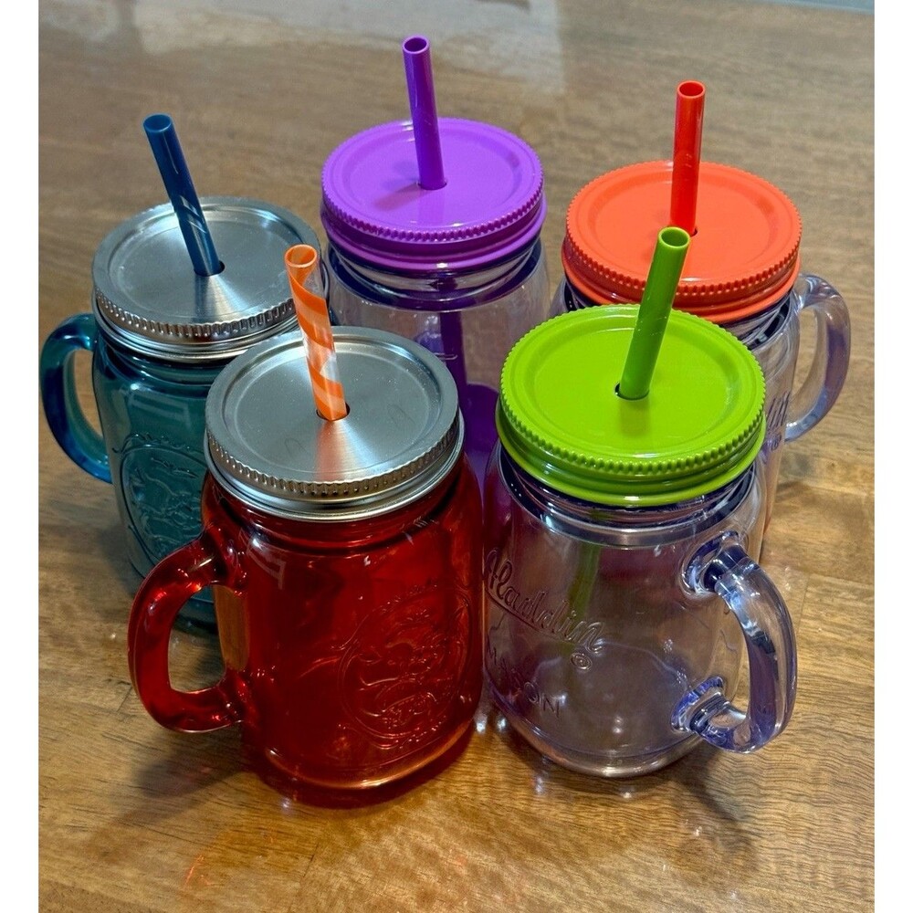 Aladdin Insulated Mason Jar Travel Mugs Tumblers Lot of 5 Assorted Colors.
